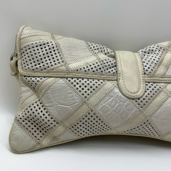 B.Mackowsky Light Gray Leather Perforated Large Clutch Handbag - Picture 3 of 16